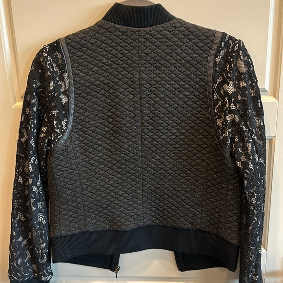 Rebecca Taylor Jacket Lace Sleeve Bomber Jacket - Picture 10 of 14